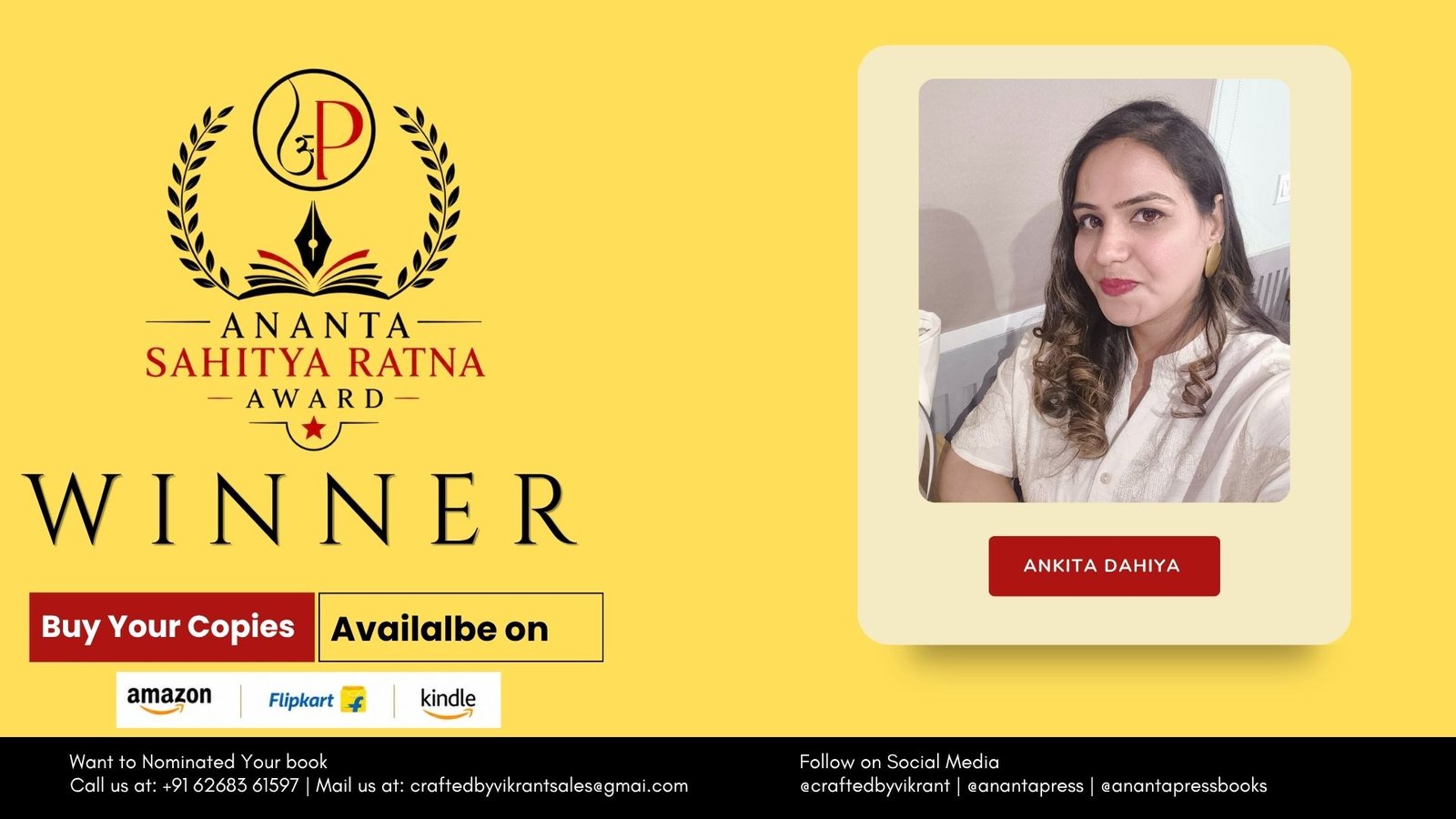 Read more about the article The Friend Within by Ankita Dahiya Announced as Winner of the Ananta Press Sahitya Ratna Award