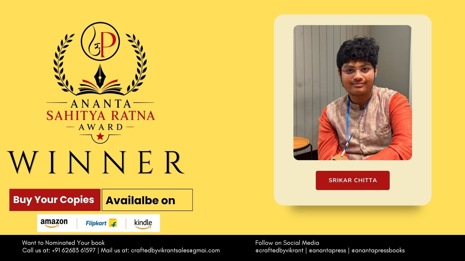 Read more about the article Srikar Chitta Wins the Ananta Press Sahitya Ratna Award for The Odious Orphanage of Pape City