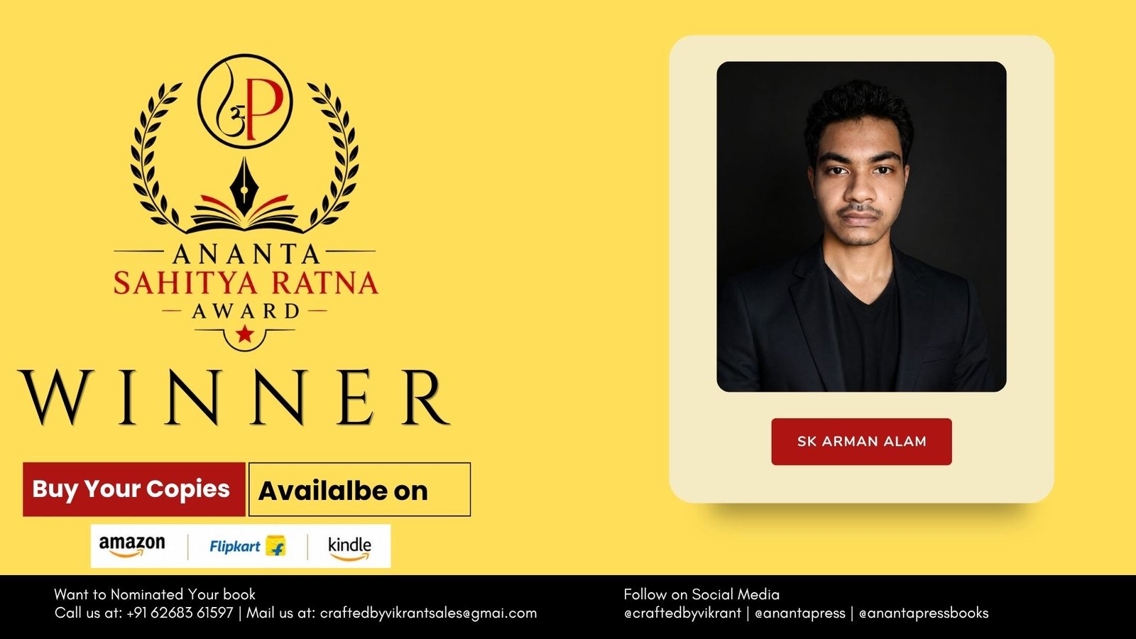 Read more about the article Official Winner Announcement: Sk Arman Alam, Author of Truth Of Reality, Wins the Ananta Press Sahitya Ratna Award