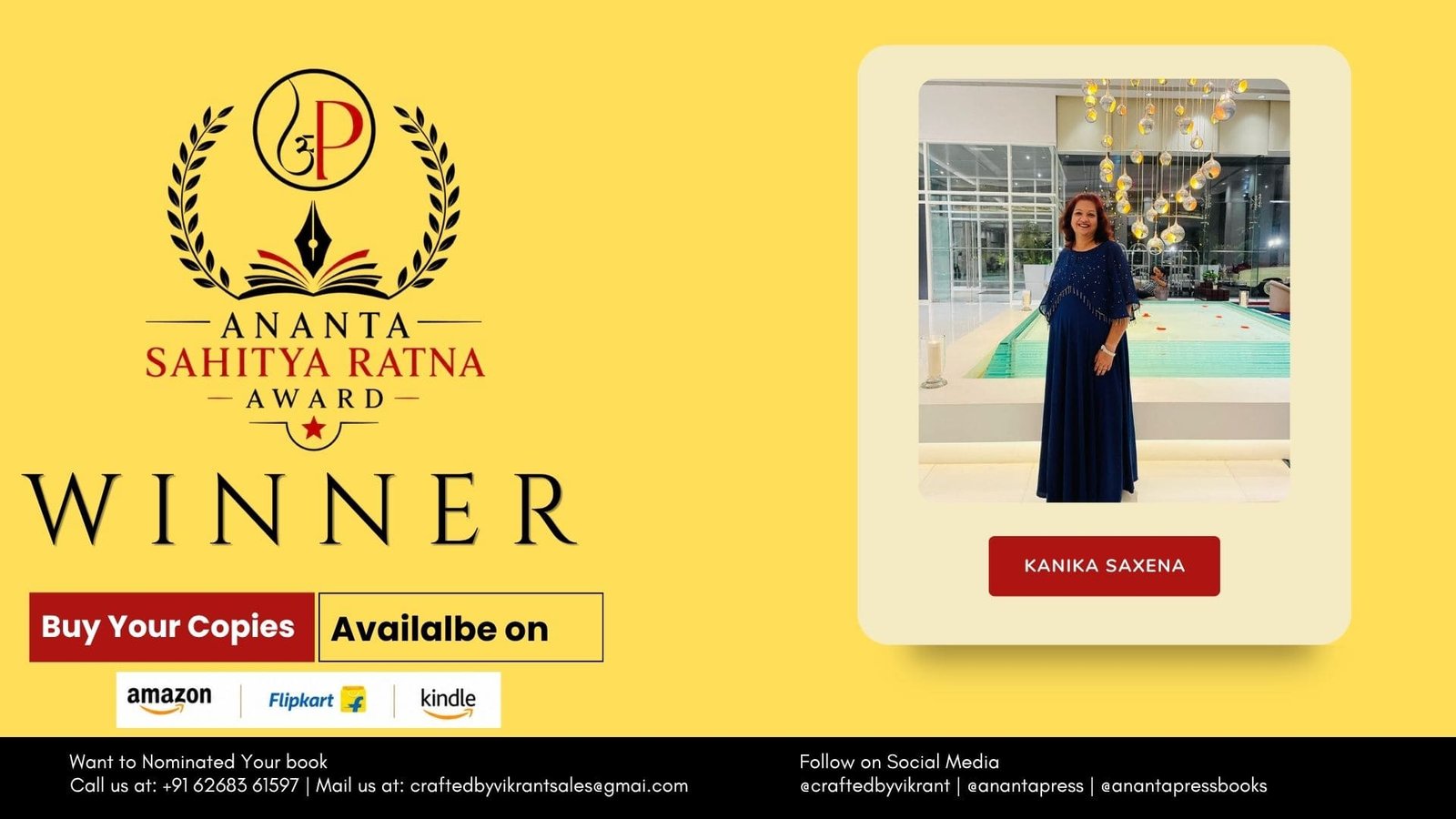 Read more about the article Kanika Saxena Honoured as the Official Winner of the Ananta Press Sahitya Ratna Award for The Ravana Within: Slay Your Inner Demons