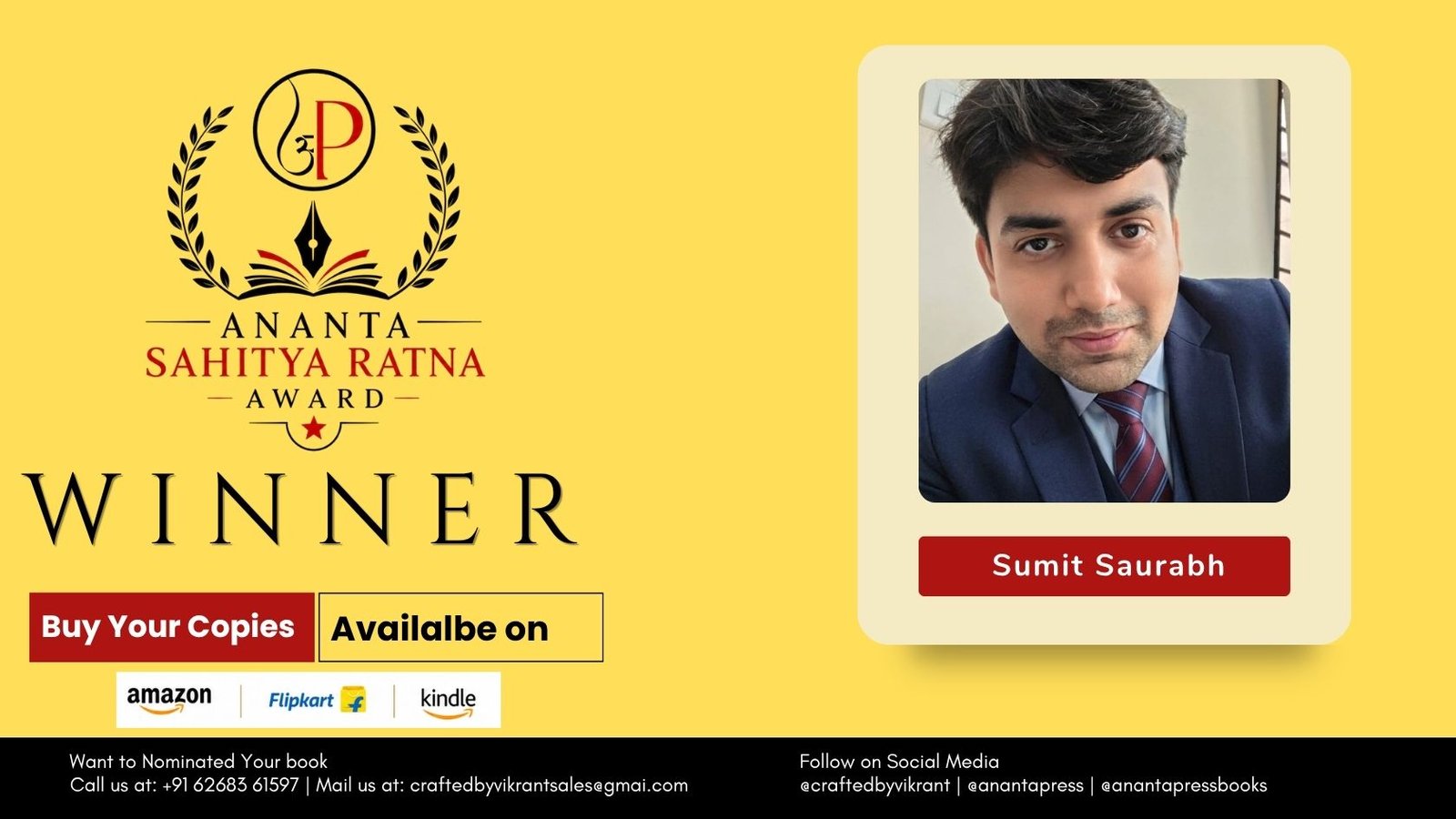 Read more about the article Official Winner Announcement: Sumit Saurabh Wins the Ananta Press Sahitya Ratna Award for The Room Remembers